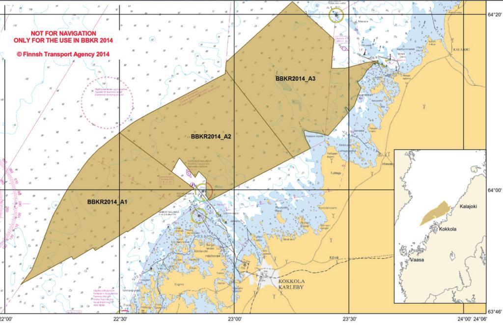 17 In the Bay of Bothnia hydrographic surveying in progress in the sea area marked in the chartlet. The surveys are expected to be completed by the end of 2014.