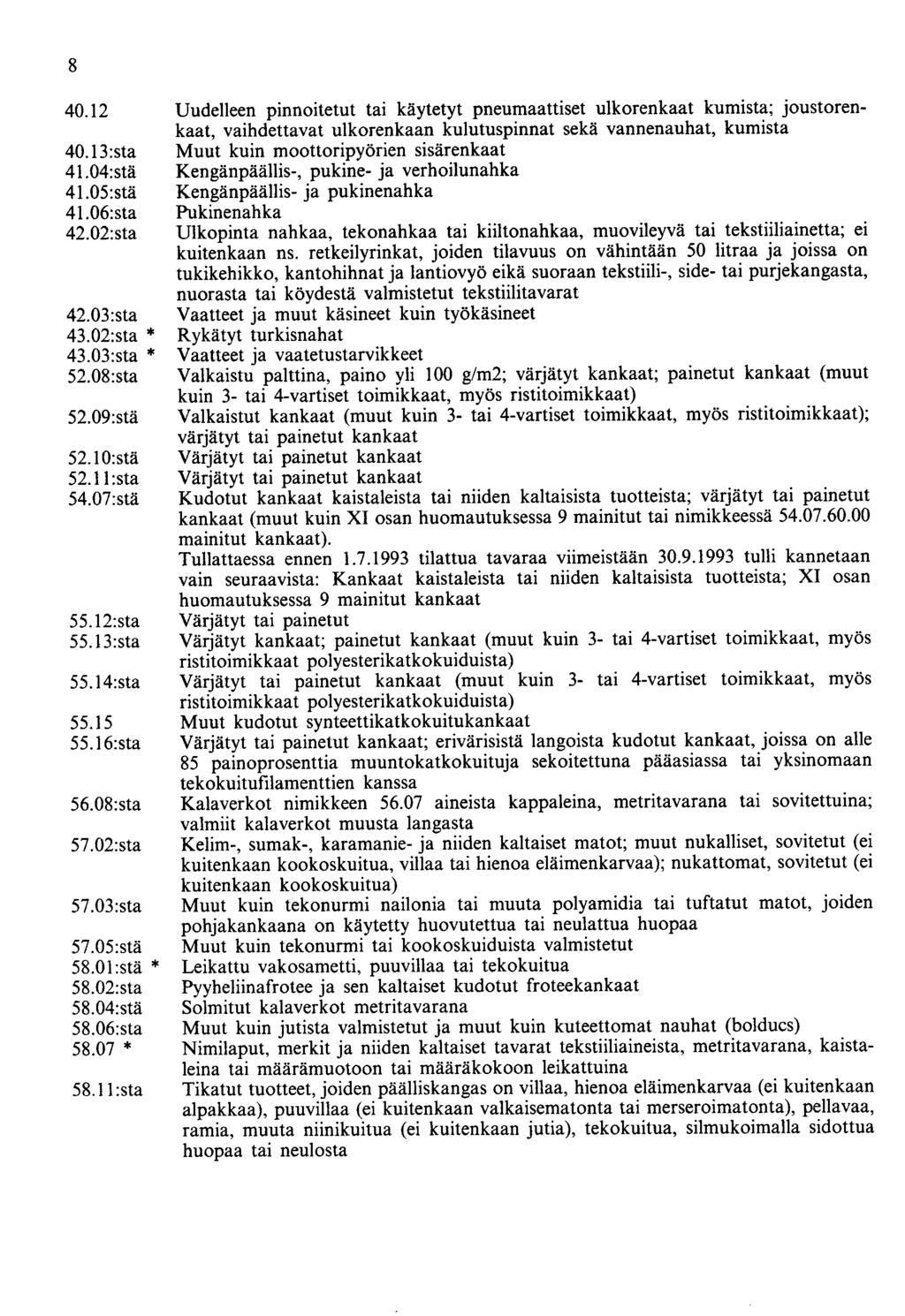 8 40.12 40.13:sta 41.04:stä 41.05:stä 41.06:sta 42.02:sta 42.03:sta 43.02:sta * 43.03:sta * 52.08:sta 52.09:stä 52.10:stä 52.11 :sta 54.07:stä 55.12:sta 55.13:sta 55.14:sta 55.15 55.16:sta 56.