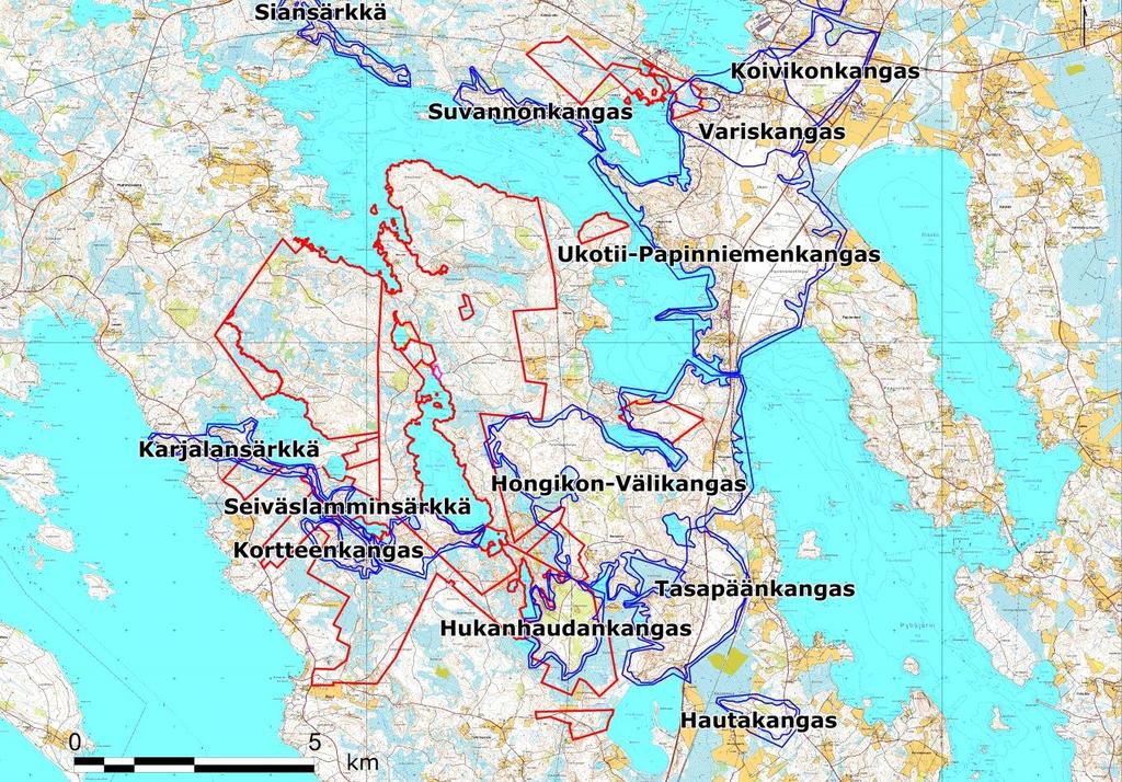 FCG Suunnittelu ja tekniikka Oy Kaavaselostus 6 (44) Kuva 6. Selvitysalueelle (punaiset rajaukset) ja sen läheisyyteen sijoittuvat pohjavesialueet.