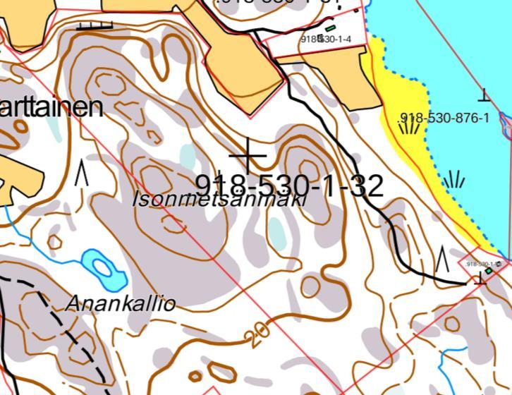 luontokohde; kalliojyrkänne ja sen aluskasvillisuus 11 Metsälakikohde; karukkokallio 12 Metsälakikohde; puuton suo kallioalueen lomassa 13 Muu luontokohde; karu kallioalue 14 Metsälakikohde; puuton