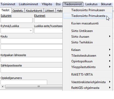 4 2. Avaa Opiskelijarekisteri ja valitse Tiedonsiirrot valikosta Tiedonsiirron