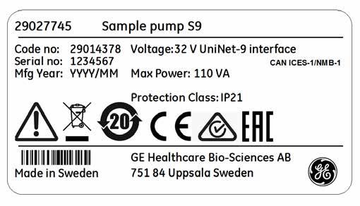 2 Turvaohjeet 2.2 Merkinnät 2.2 Merkinnät Esittely Tässä osiossa kuvataan Sample pump S9/S9H -laitteeseen kiinnitetyt turvamerkinnät.