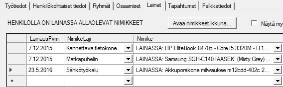 osa-alue valitaan sen välilehdiltä.