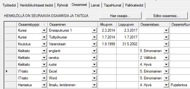 Käyttäjä täydentää vain valkotaustaisia kenttiä.