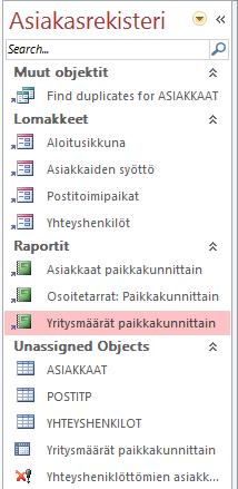 Oman luokan mukauttaminen Kuva 275 Navigointiruudun mukauttaminen Mukauta Asiakasrekisteri-luokka vetämällä oikeat