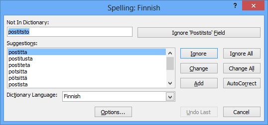 Oikeinkirjoitus (Spelling) Sinun ei tule poistaa tai korvata kerran oikein kirjoitettua tekstiä, ei ainoaakaan oikeaa merkkiä. Korjaa kirjoitusvirheet oikeinkirjoitus-toiminnolla.