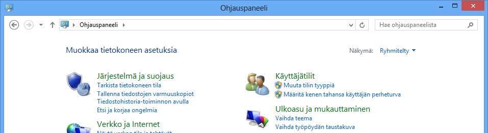 Apuohjelmat Kuva 100 Ohjauspaneeli (Control Panel) Verkon turvallisuudesta voit huolehtia myös Ohjauspaneelin (Control Panel) apuohjelmilla.
