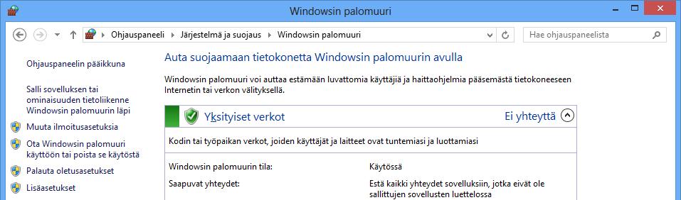 Palomuuri (Firewall) Ulkoverkon turvallisuudesta huolehtii palomuuri. Palomuuri estää luvattoman ulkopuolisen työasemakäytön.