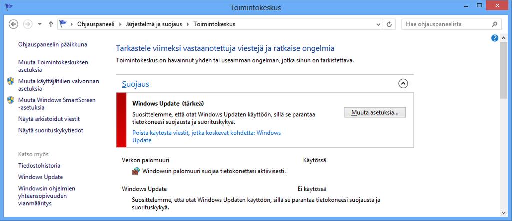 Ohjelmapäivitykset (Windows Update) Microsoftin sivustolle ilmaantuu käyttöjärjestelmää korjaavia päivityksiä ajoittain (liiankin usein).