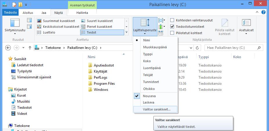 Valintaikkunat Windows 8:ssa ja siinä käytettävissä ohjelmissa löytyy useimmista valintaikkunat (Dialog box).