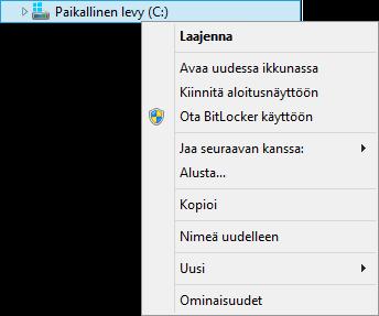 Yleensä objektin pikavalikossa viimeisenä (suunnilleen) toimintona on Ominaisuudet (Properties) -komento, jolla objektille (sivut 34 ja 55) voi määrittää ominaisuuksien asetuksia.