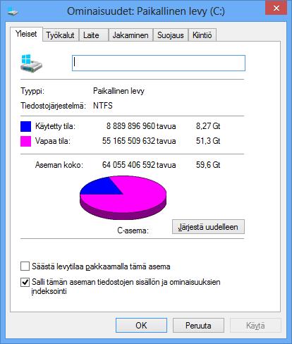 Levyaseman ominaisuudet Levyaseman kuvaketta kakkospainikkeella napsauttamalla saat esiin pikavalikon. Napsauta pikavalikosta Ominaisuudet (Properties) -komentoa.