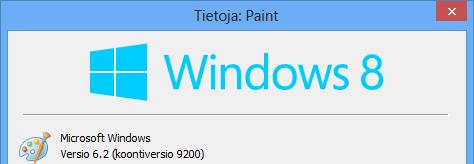 Ohjelman versionumero Paint-ohjelman versiotiedot näet löydät ohjelman Tiedosto (File) -valikosta napsauttamalla Tietoja: Paint (About Paint) -komentoa.