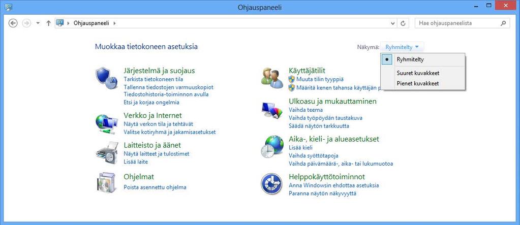 Ohjauspaneeli (Control Panel) Ohjauspaneeli (Control Panel) -ohjelman työkaluilla mukautat laitteen, työpöydän ja ohjelmien asetuksia.