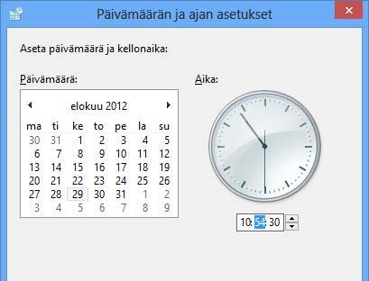 Napsauta sitten Muuta päivämäärän ja kellonajan asetukset (Change date and time settings) -painiketta, näin pääset korjaaman virheelliset aika-asetukset.