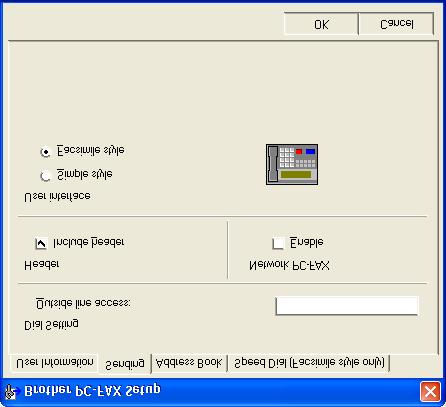 Lähetysasetukset Napsauta Sending -välilehteä Brother PC-FAX Setup -valintaruudussa. Näyttöön tulee alla oleva ikkuna.