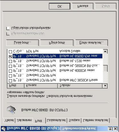 Portit -välilehti Valitse portti, johon tulostin on kytketty, tai