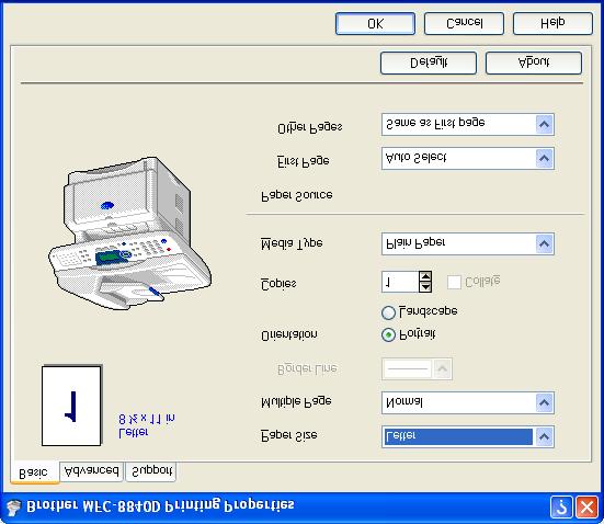 Copy -painikkeen toiminta-asetusten määrittämisen lopuksi on asetettava Printer Name (Tulostimen nimi).