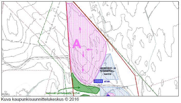 Louhinta-alueelta A saatavan louheen määrä on noin 3 500 000 m 3 ktr. Kuva 3. Louhinta-alue A, louhinnan 2.