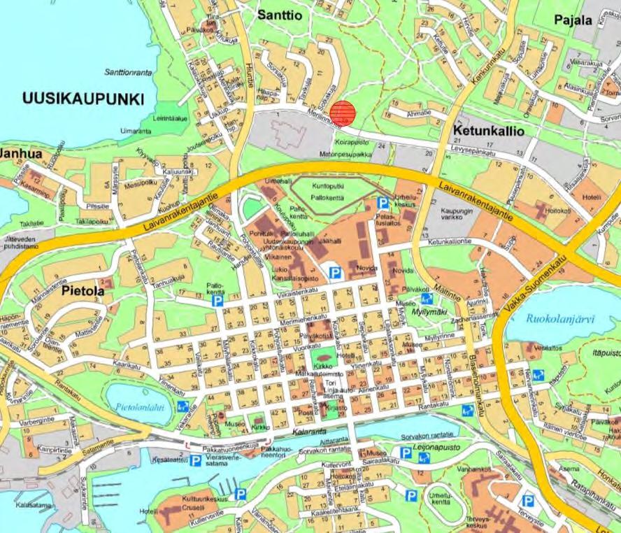 Uudenkaupungin kaupunki, Kaupunkisuunnittelu Sivu 3 / 12 1.2 Kaava-alueen sijainti Kaava-alue sijaitsee keskustan pohjoispuolella, Merilinnuntien varrella.