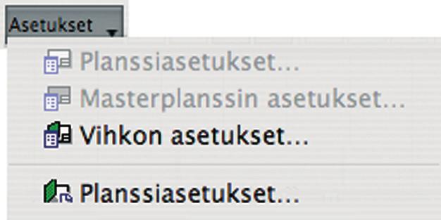 KO. - 19 etäisyysjaoissa käytettävät arvot. Apujakoon liittyvät komennot löytyvät myös valikosta Näkymä Apujako. 11.9 Planssit ja piirustukset 11.9.9 Päivitä piirustukset Komento päivittää kaikki sijoitetut näkymät tai piirustukset.