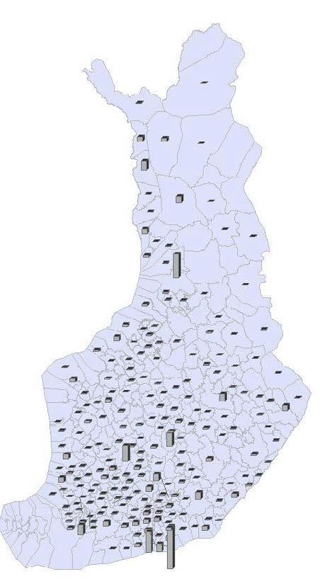 Useimmiten kotimaiset kävijät tulivat Helsingistä (11 %), Oulusta (6 %), Espoosta (5 %) tai Tampereelta (4 %) (kuvat 7 ja 8).