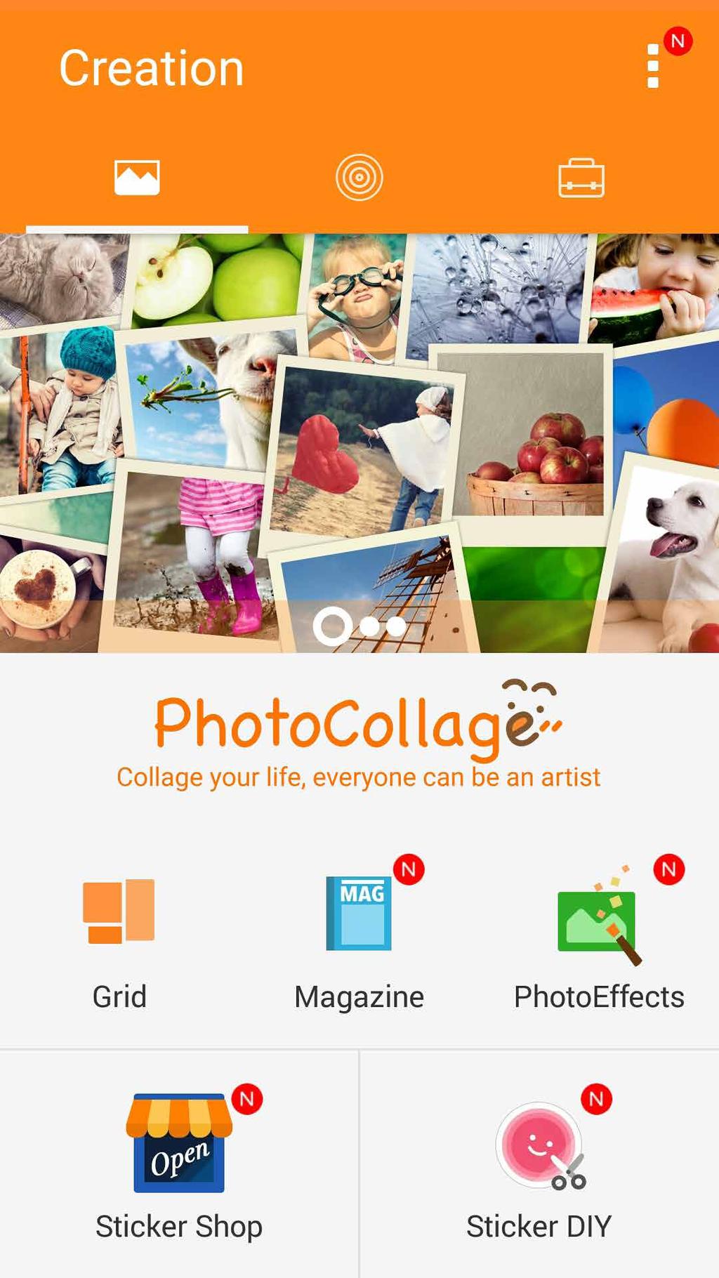 PhotoCollage Käytä PhotoCollage-sovellusta luodaksesi kollaasin valokuvakokoelmastasi. Käynnistääksesi PhotoCollage-sovelluksen, napauta Kotinäytössä PhotoCollage.