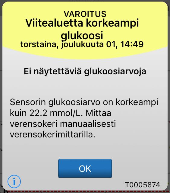 Glukoosilukemat tulevat jälleen näkyviin näytölle, kun glukoosiarvosi nousee arvoon 2,2 mmol/l tai korkeammaksi.