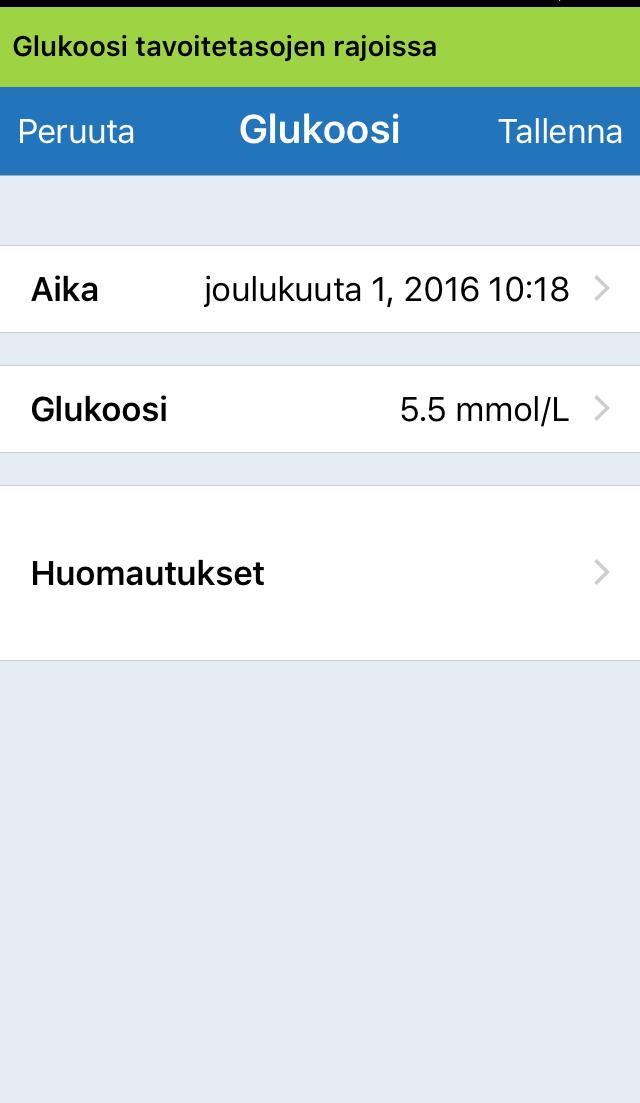 Tapahtumien lisääminen lokiin Glukoosi Voit syöttää ja seurata verensokerimittausten (muiden kuin kalibrointien) tuloksia. 1. Napauta Valikko > Tapahtumaloki. 2.