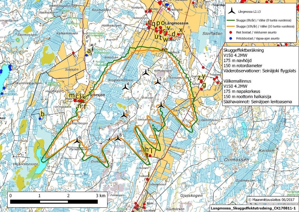 Sivu 8 / 14 4 Välkevaikutukset Välkemallinnukset on suoritettu LAI 2002 mukaisesti, ottaen huomioon voimalan lapojen keskimääräiset leveydet, joiden avulla lasketaan maksimitarkasteluetäisyys