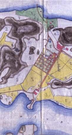 Brinkhallin kartanon kartta vuodelta 1780 ennen Gabriel von Bonsdorffin aikaa.