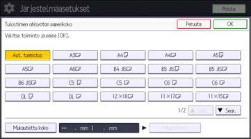 2. Paperin lisääminen Ohisyöttötasolta tulostaminen Käyttöpaneelin asetukset ohittavat tulostinohjaimen asetukset, jos valitset [Tulostin]-valikosta [Järjestelmä], [Kasettiasetusjärjestys] ja sitten