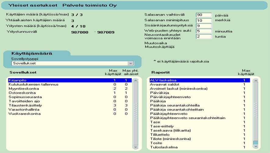 2 (+) Palvelun tiedot 2.1 Yleiset asetukset Yleiset asetukset valinnasta näet omaa yritystäsi koskevia tietoja ja voit määritellä erinäisiä parametreja.