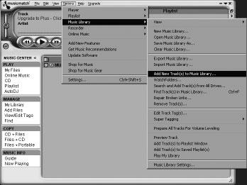 USB PC Link MusicMatch ohjelmiston käyttäminen Musiikkikirjaston luominen selataksesi tai lisätäksesi musiikkia Playlist soittolistaan.