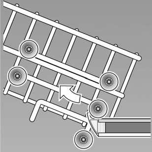 fi Astianpesuaine Yläkori, jossa on pyöräparit ylhäällä ja alhaalla. 1. Vedä alakori 1" ulos koneesta. 2.