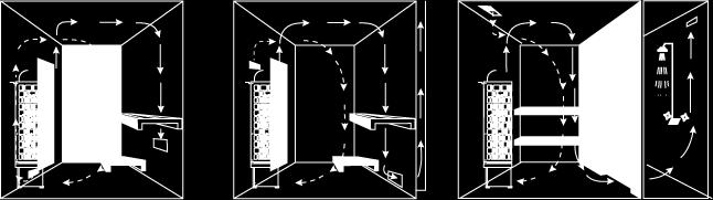 The positioning of the inlet and outlet vents may vary depending on the design of the sauna room or preference of the owner. The inlet vent may be installed on the wall directly below the heater (Fig.