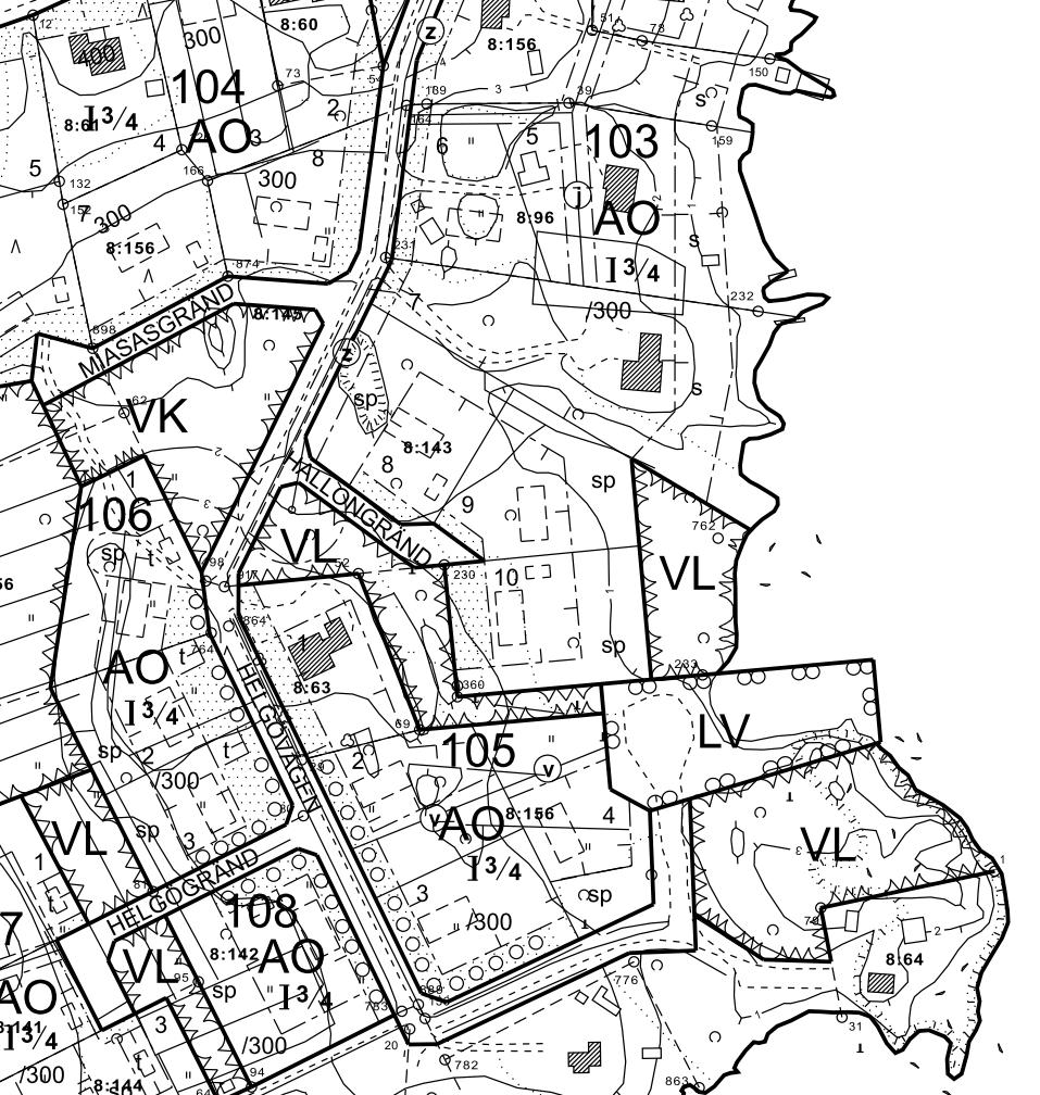 1-10 Kuva 5. Ote voimassa olevasta asemakaavasta (1996). 3.2.1.5 Rakennusjärjestys Rakennusjärjestys on hyväksytty valtuustossa 26.3.2008. 3.2.1.6 Tonttijako ja tonttirekisteri Tiedot alueen kiinteistöjaosta perustuvat Maanmittauslaitoksen ajantasaisiin tietoihin.