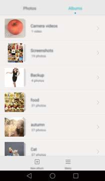 Kamera ja Galleria Valokuvien ja videoiden esittäminen albumeittain Siirry Albumit-välilehdelle. Valokuvat ja videot lisätään automaattisesti oletuskansioon.
