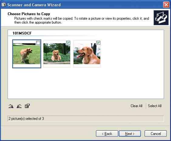 Kuvien kopioiminen tietokoneeseen 2 Valitse [Next]. Kameran Memory Stick Duo -korttiin tallennetut kuvat tulevat näkyviin.