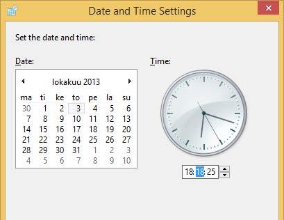 Napsauta sitten Change date and time settings (Muuta päivämäärän ja kellonajan asetukset) -painiketta, näin pääset korjaaman virheelliset aika-asetukset.