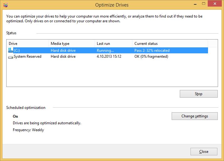 Optimoi ja eheytä asema (Optimize and defragment drive) Napsauta File Explorer (Resurssienhallinta) -ohjelmassa levyn pikavalikosta Properties (Ominaisuudet) -komentoa.