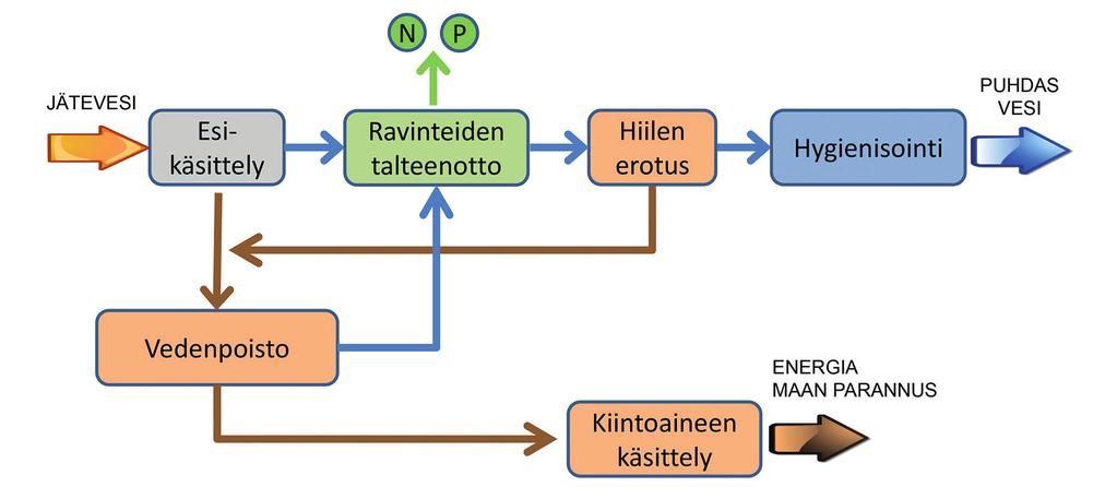 Jätevedestä hyödykkeitä tuottava liikuteltava konttipuhdistamo.