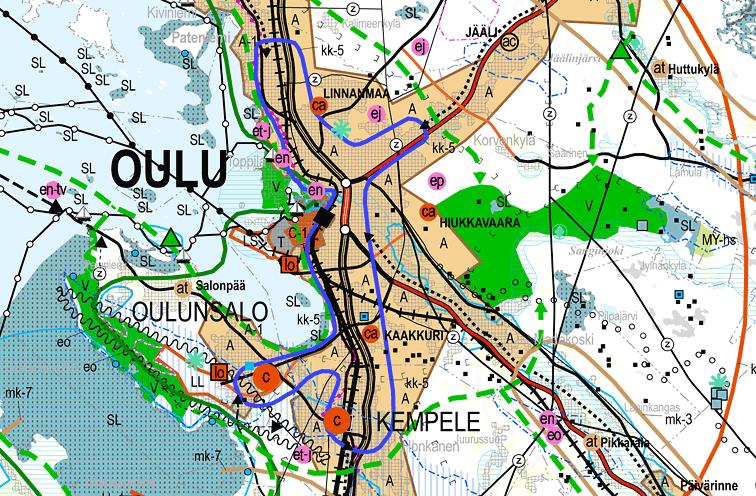 41 Kuva 11. Ote Pohjois-Pohjanmaan maakuntakaavasta. Kaavamerkintöjä: = Taajamatoimintojen alue. Merkinnällä osoitetaan asumisen, palvelujen, teollisuus- ja muiden työpaikka-alueiden ym.