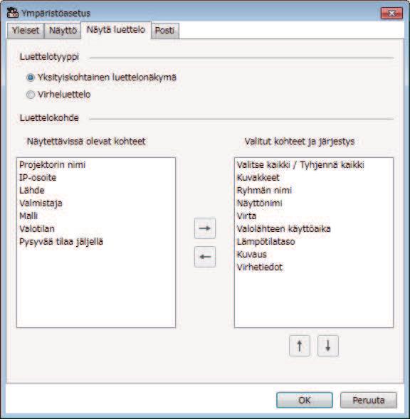 Ympäristösetusnäyttö 42 Päivitysväli Määrittää projektoritietojen päivitysvälin välillä 1 j 99 minuutti.