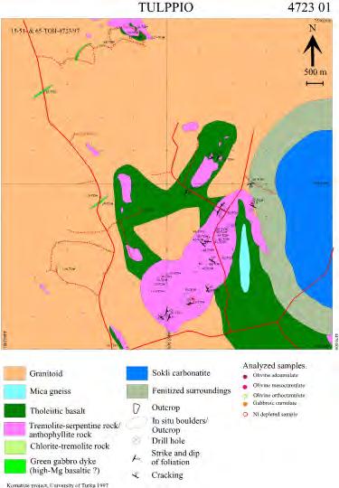 24 Kuva 2D. Karttalehti 4723 01:n geologiaa kiillegneisseistä, joita GTK on tavannut mm. Kontioselän alueelle tehdystä kairausprofiilista.
