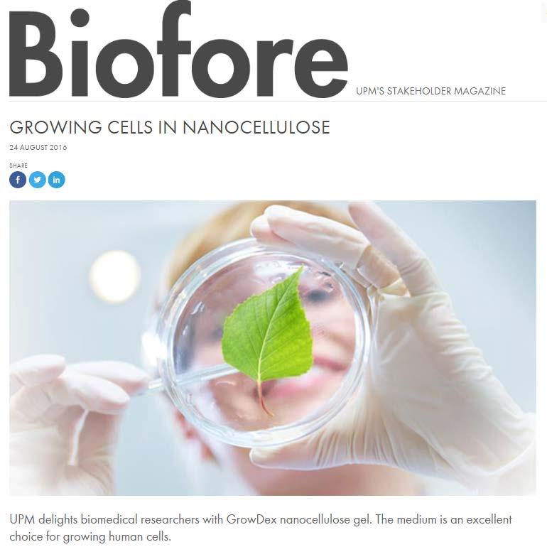 Nanosellulosasovellukset solukasvatusalustan lanseeraus (GrowDex) UPM Biochemicals 25.3.2017 9.12.