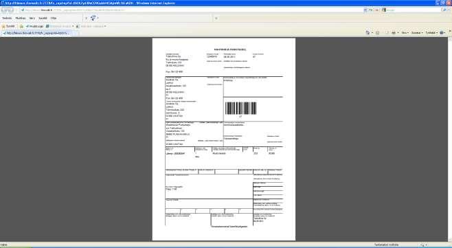 Esimerkki tulosteesta yleinen rahtikirja: