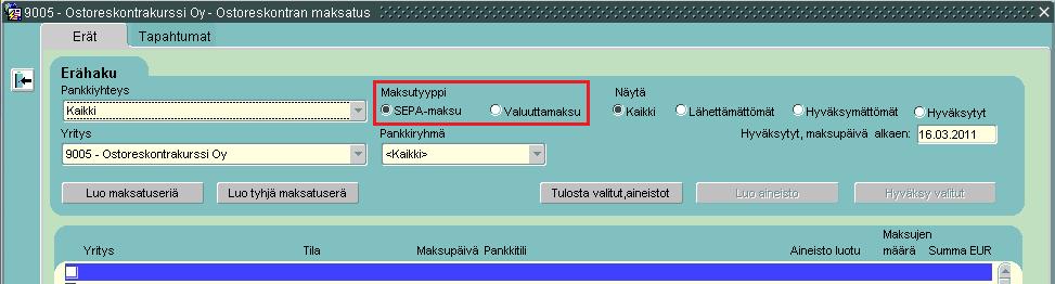 Ruudulla voidaan samanaikaisesti muodostaa maksatuserät yhdelle tai useammalle yritykselle pankkiryhmittäin.