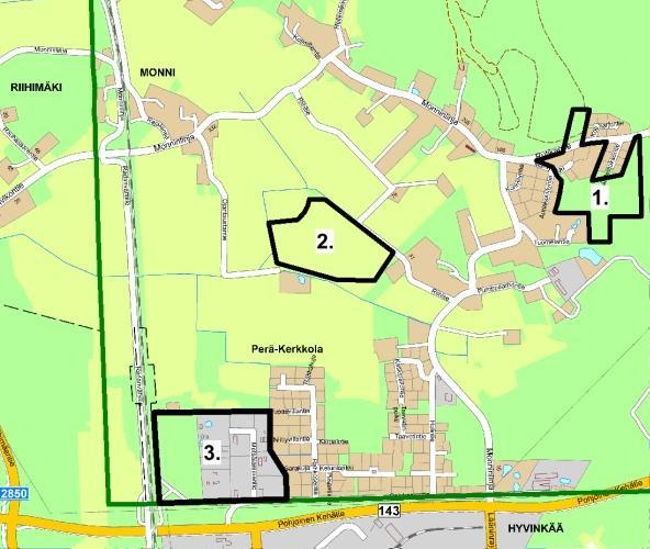 Monni 1. Aurinkolaakso, korttelit 421-427. Kunnanhallitus on päättänyt 15.4.2014 alueen kaavoituksen laajentamisesta Rutikantien pohjoispuolelle.