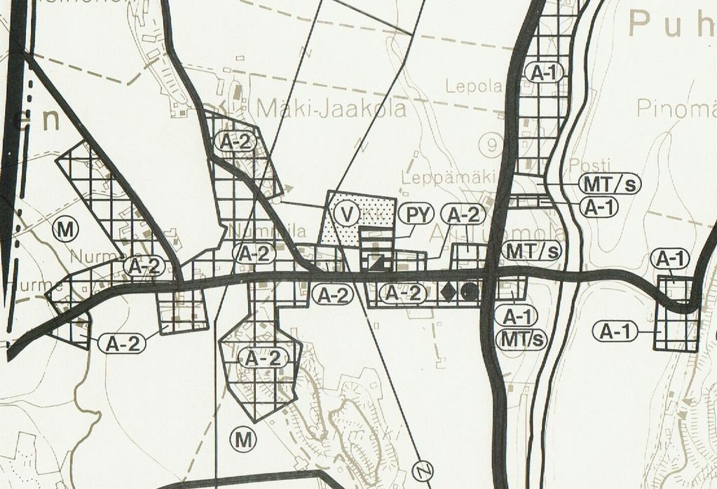 Kaavassa alueella on kylä (at), joka sisältyy kulttuuriympäristön tai maiseman kannalta tärkeään alueeseen (vihreä